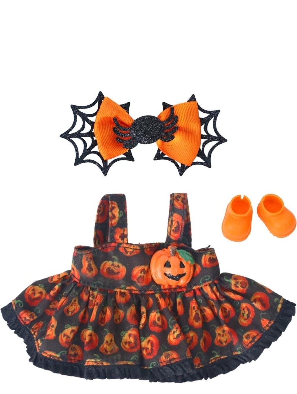 Labubu Halloween Pumpkin Dress with Spider Bow Headband-NWT!
